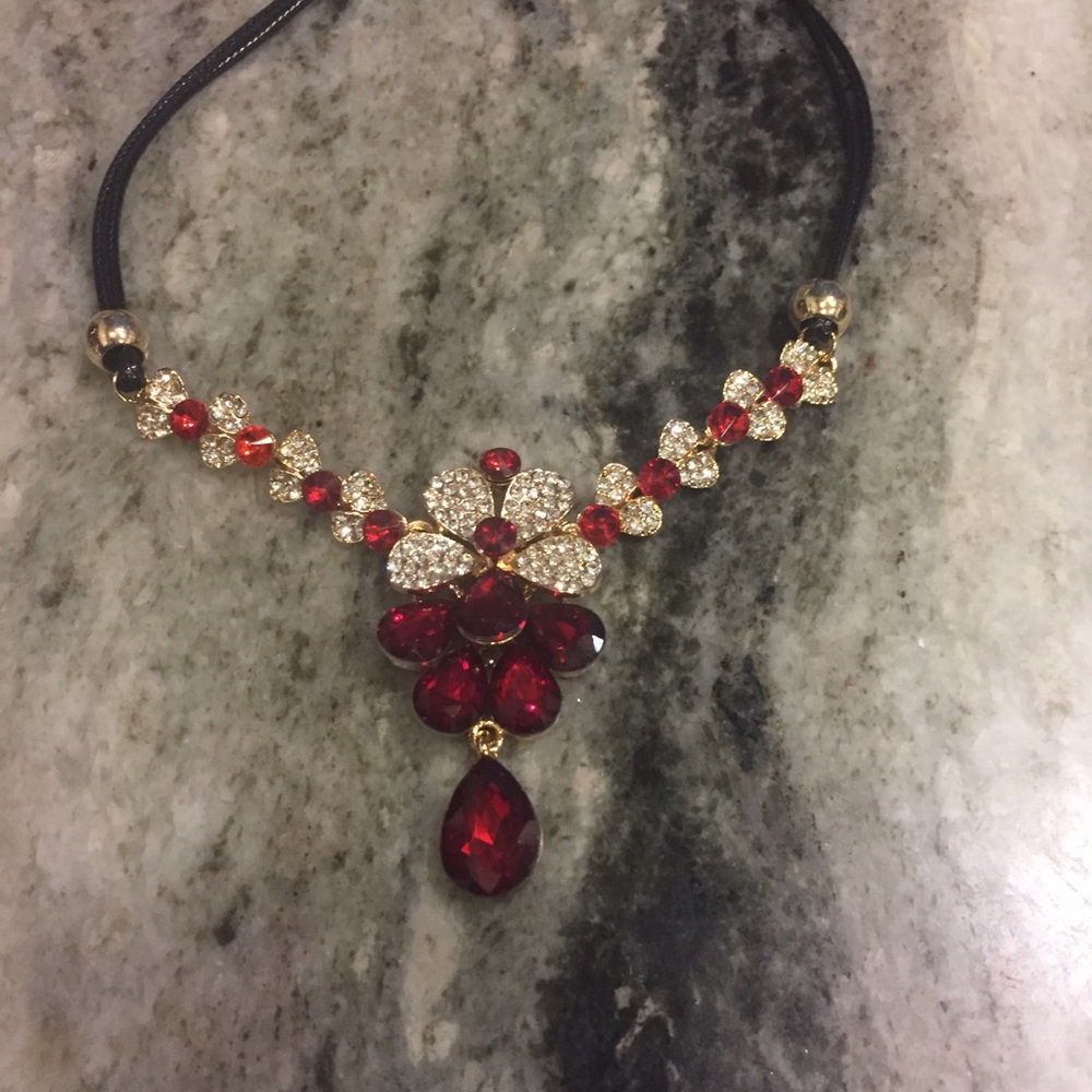 Ruby Red & Crystal Rhinestone Necklace - Picture 5 of 8